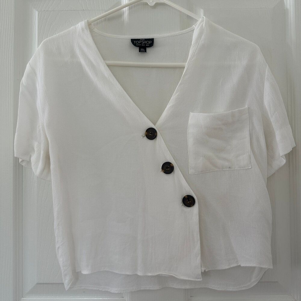 Top Shop White Button Up Shirt Top Blouse, size 4 small
